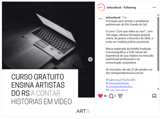 Publicação da Artis Cultural sobre a CQV